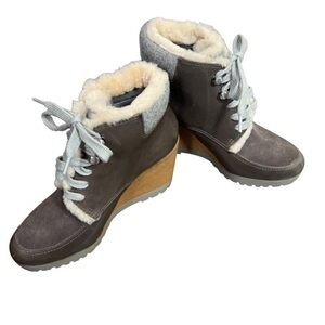 COLE HAAN Zero Grand City Wedge Fleece Lined  Waterproof Boots Brown Sz 5 EUC